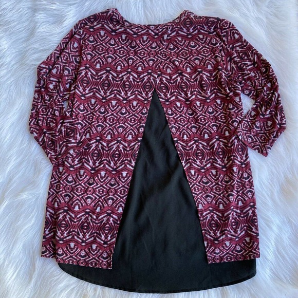 Stitch Fix Loveappella Blouse Sz S Top 3/4 Sleeve Hi Lo Red Black Stretch Casual - Picture 5 of 8